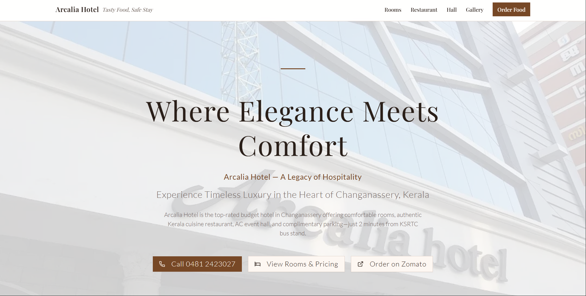 Arcalia Hotel luxury hospitality website design preview created by Noxus Creative