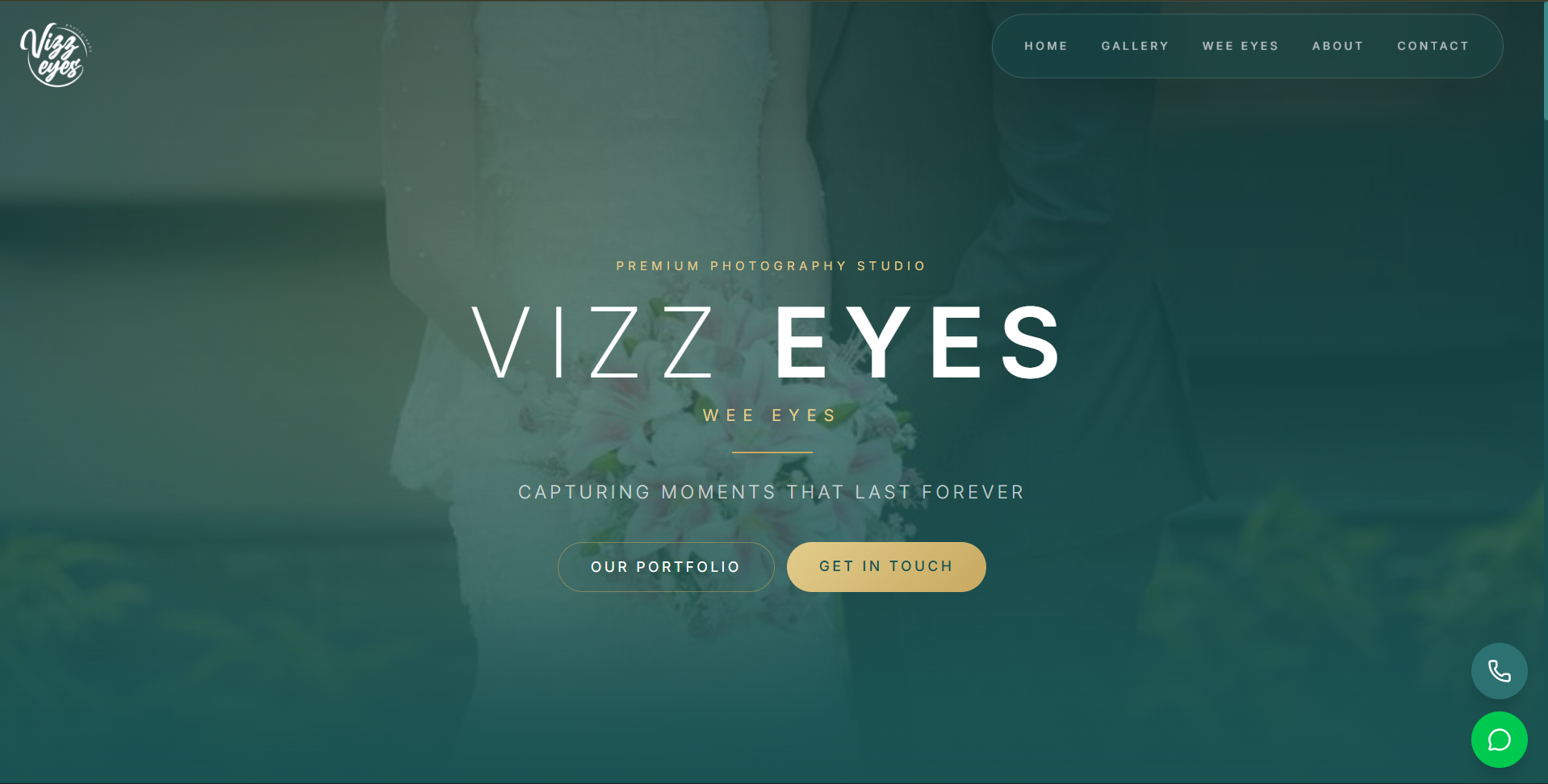 Vizzeyes Weddings photography portfolio website interface designed by Noxus Creative